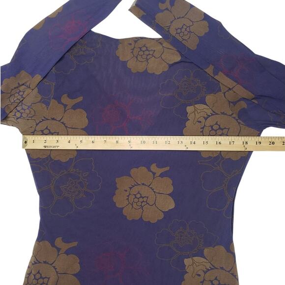 Lucy & Fiona XL Mesh Floral Blouse – Ruched Surplus V-Neck, Stretch Nylon - Picture 5 of 9